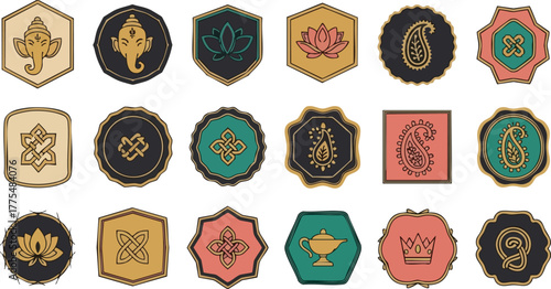 Collection of Indian cultural symbols and motifs.