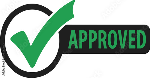 Approved stamp with checkmark and black background approved, checkmark, circle, green, black, stamp, sign, symbol, tick, check, validation, confirmation, graphic, icon, mark, choice, correct, agreemen