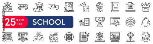 School set of web icons in linear style.  vector illustration concept relate to university, book, student, academic, graduate, learn