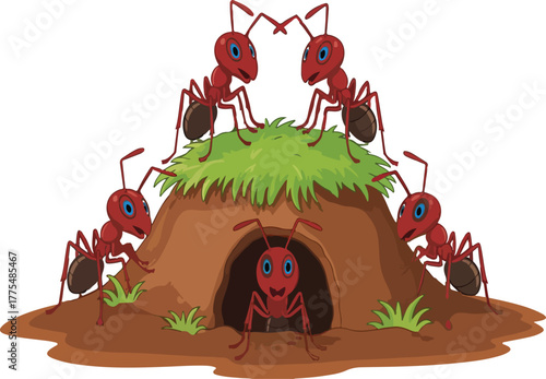 Ants surrounding an anthill cartoon