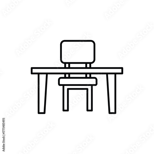 Desk Chair Study Working Table Furniture Icon Vector