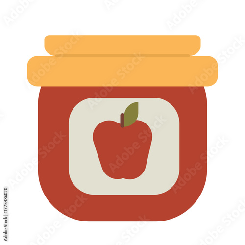 Illustration of jar with sweet apple jam. Perfect for autumn food packaging, kitchen design, homemade recipes, cafe menus, and seasonal promotions.