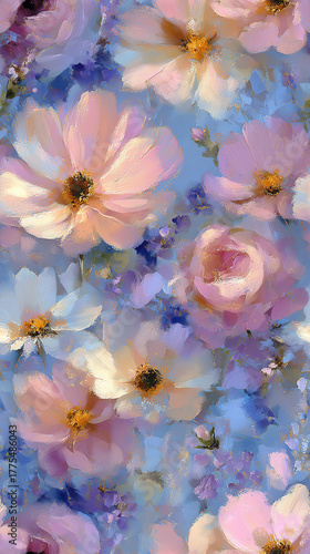 Delicate Impressionist Daisy Field Painting Seamless Pattern