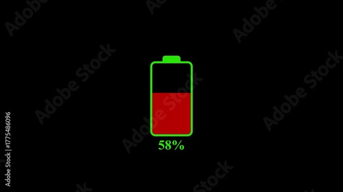Countdown loading icon 0 to 100% battery charging animation on black background. 80 percent fast charging video. battery charging footage.