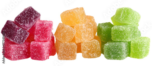 Three Piles of Sour Candy, Gummy Candy, and Sugar Candy Side by Side on Transparent Background