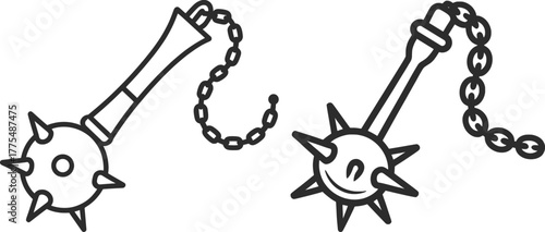 Medieval Flail Weapon Vector Illustration with Spiked Mace Designs.