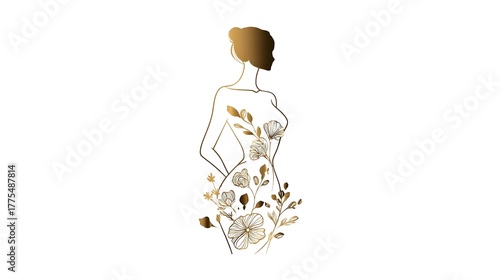 Wallpaper Mural Elegant golden floral fashion logo with minimalist woman silhouette on white background. Concept: Luxury tailoring brand,expressing femininity, fashion brand, elegance and sophistication Torontodigital.ca