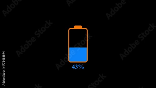 Countdown loading icon 0 to 100% battery charging animation on black background. 80 percent fast charging video. battery charging footage.