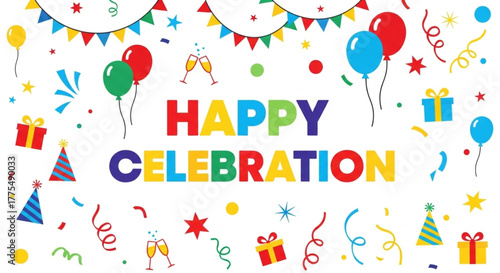 Happy Celebration Background with Balloons and Wrapped Presents