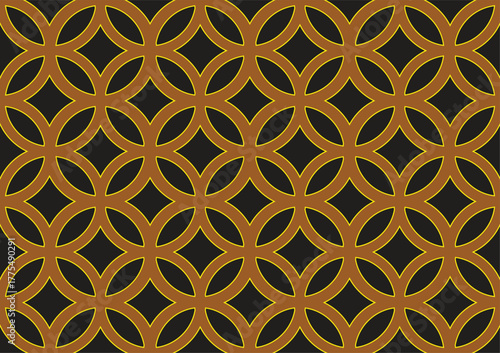 Golden Geometric Circle Grid – Seamless Interlocking Petal Pattern on Dark Background for Decorative and Textile Design