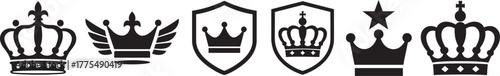 Crown Icon Set in bold silhouette vector style. Perfect for luxury, royalty, and award design.