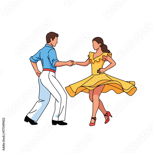 Couple gracefully dancing the lively jive, a vibrant illustration capturing the joy and energy of social dancing and romantic connection