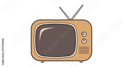 Illustration of a vintage television set with antennae on a plain white background in a cartoon style with warm colors.