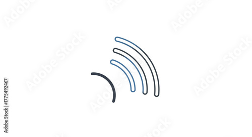 A minimalist icon of a Wi-Fi signal with curved lines in blue and gray on a white background.