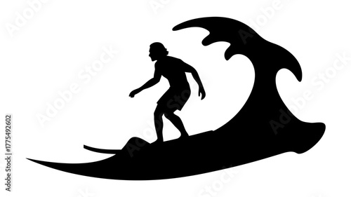 Bold surfer riding a powerful wave, minimalist design showcasing freedom and adventure, perfect for lifestyle brands and dynamic summer promotions