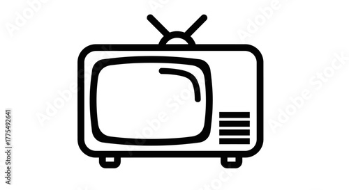 Line drawing of a vintage television set with antennae on a white background.