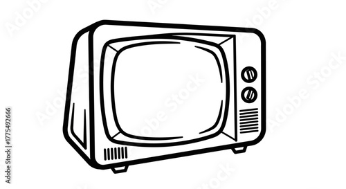 Line drawing of a vintage television set with a simple design on a white background.