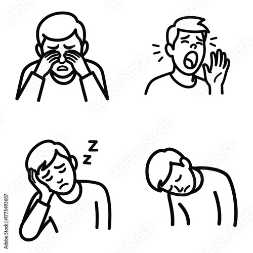 Person Crying Yawning Sleeping and Exhausted Icons tears sorrow