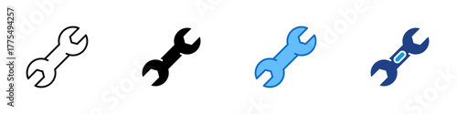 Wrench Tool Multiple Style Icon Design Vector - Simple wrench illustration symbolizing repair, maintenance, or mechanical work