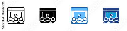 Video Presentation Multiple Style Icon Design Vector - Online meeting or video presentation with audience viewing a screen interface