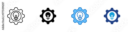 Creative Process Multiple Style Icon Design Vector - Gear with light bulb symbolizing innovation, creativity, and teamwork in project development