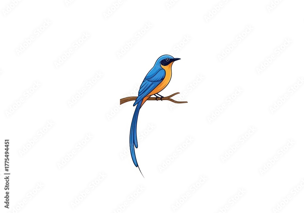 Obraz premium Colorful bird perched on a branch isolated on white background vector illustration