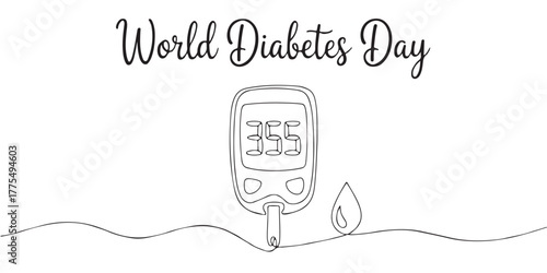 World Diabetes Day line art illustration blood glucose meter and drop vector design for awareness campaigns