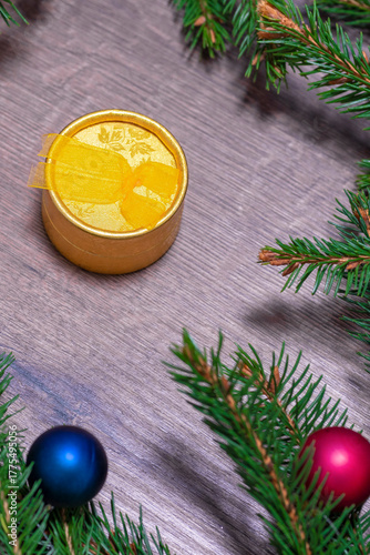 Christmas gift.  Spruce branches. surprise