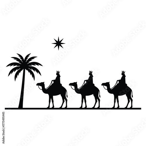 Three Wise Men with Palm Tree Vector Illustration