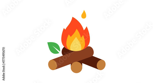 Campfire with Flames and Logs - A Cozy Outdoor Scene.