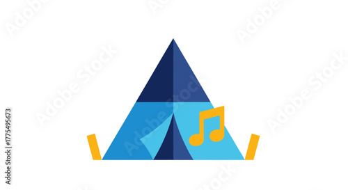 Camping tent with musical note, outdoor adventure concept.