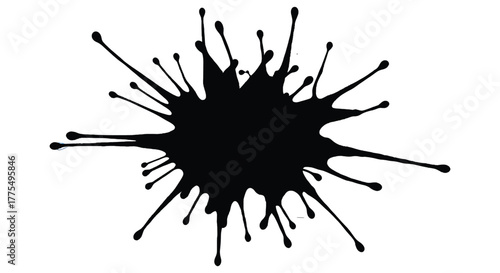 A black ink blot with irregular edges on white paper vector 