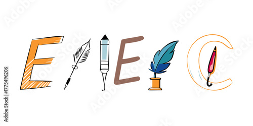 Feather pen, pencil, pen and paintbrush write vector icons set. Write letter. Vector 10 Eps.