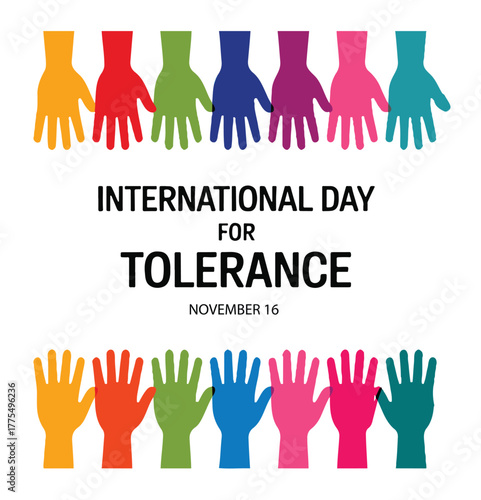 International Day for Tolerance vector illustration colorful hands symbol of diversity and inclusion