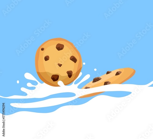 cookies and milk splash cute breakfast cartoon style illustration