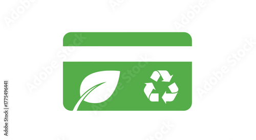 Green credit card with leaf and recycling symbol for sustainable finance.