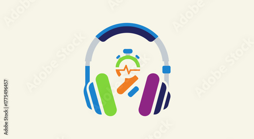 Headphones with timer and sound waves representing focus and listening.