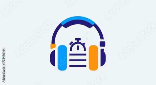 Headphones with stopwatch icon symbolizing focused audio experience.