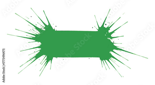 Green ink blot with radial splatter on white background vector 