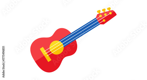 Red Acoustic Guitar Illustration Isolated on White Background.
