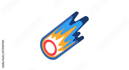 Stylized Cartoon Meteor with Fiery Tail Illustration.
