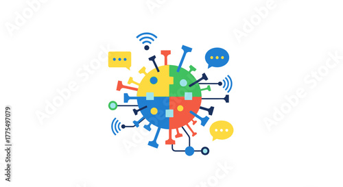Stylized virus icon representing digital communication during a pandemic.