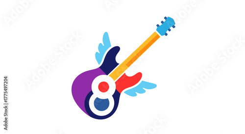 Vibrant Electric Guitar with Wings Musical Instrument Illustration.