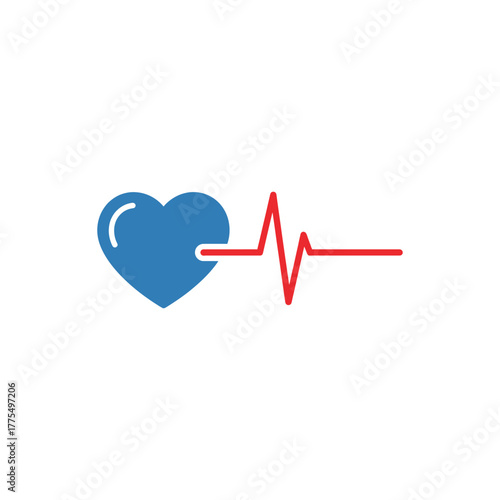 Blue heart with red heartbeat line symbolizes cardiovascular health and medical diagnosis on a white backdrop, conveying wellness and healthcare.