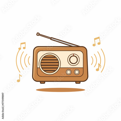 Vintage radio broadcasting music and sound waves illustration design