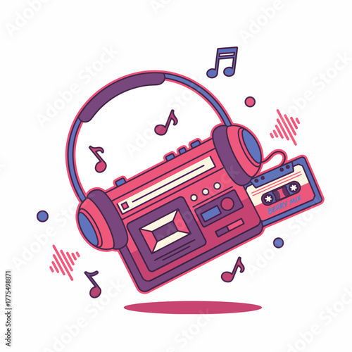 Retro cassette player and headphones playing the mix