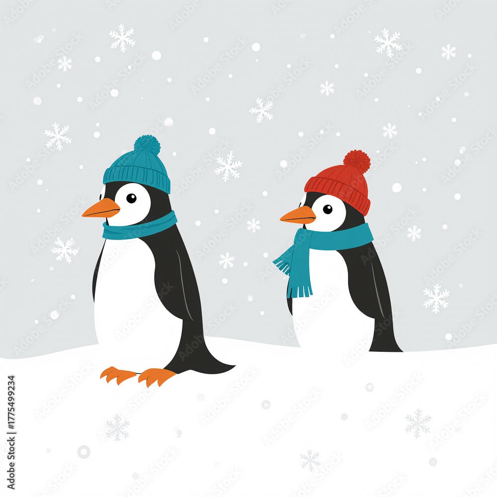 Obraz premium Christmas winter background with snow and blurred bokeh.Merry christmas and happy new year greeting card, Watercolor painting of a snowman with a red hat on a snowy background. Generative ai
