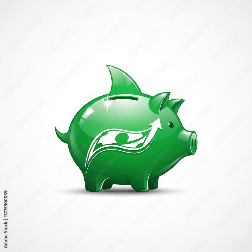 Obraz premium Green piggy bank with financial growth icon isolated on white background
