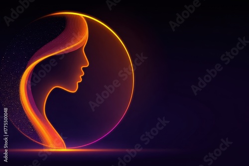 Silhouette of a Woman's face inside a glowing circle 