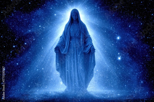 Mystical image of holy mother in the starlit night